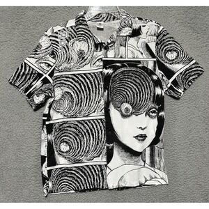 Hot Topic Uzumaki Sz Small Button Up Shirt Ripple Junction Black White